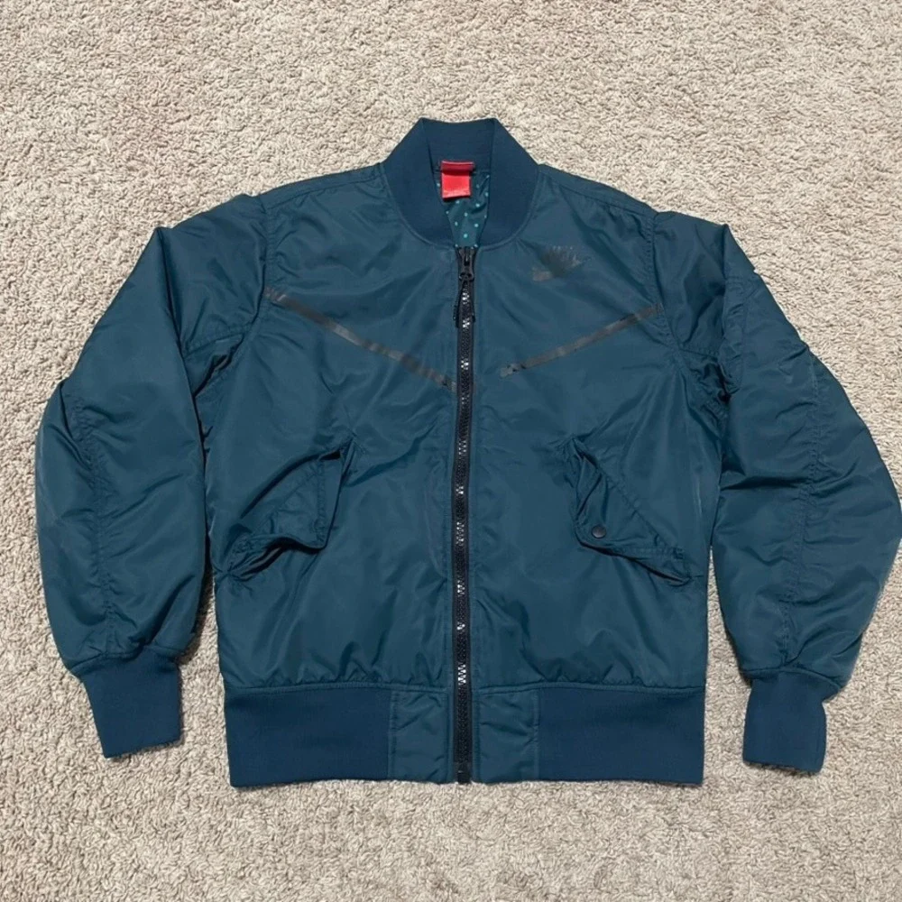 Nike Jacket Mens Medium Teal Blue Bomber MA-1 Polka‎ Dot Lined Flight Full Zip
